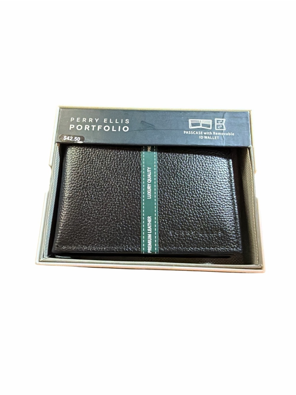 Perry Ellis Black Textured Leather Card & Key Holder